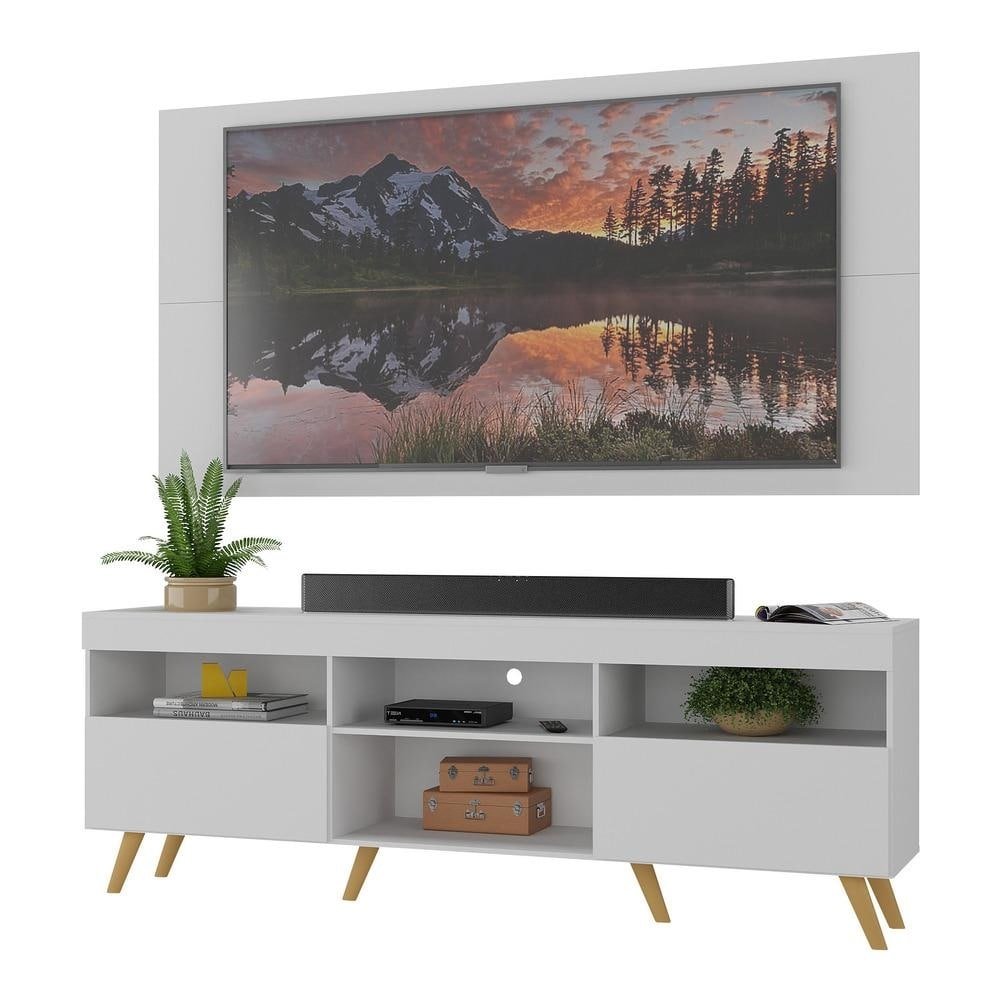 Rack c/ Painel P/TV ate 65" e Pes Retro Florida Multimoveis Branco/Natural