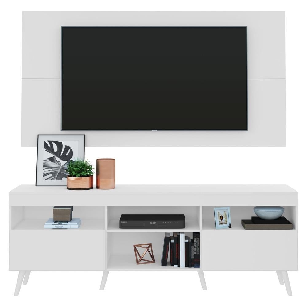 Rack c/ Painel e Suporte TV 65" e Pes Retro Florida Multimoveis Branco