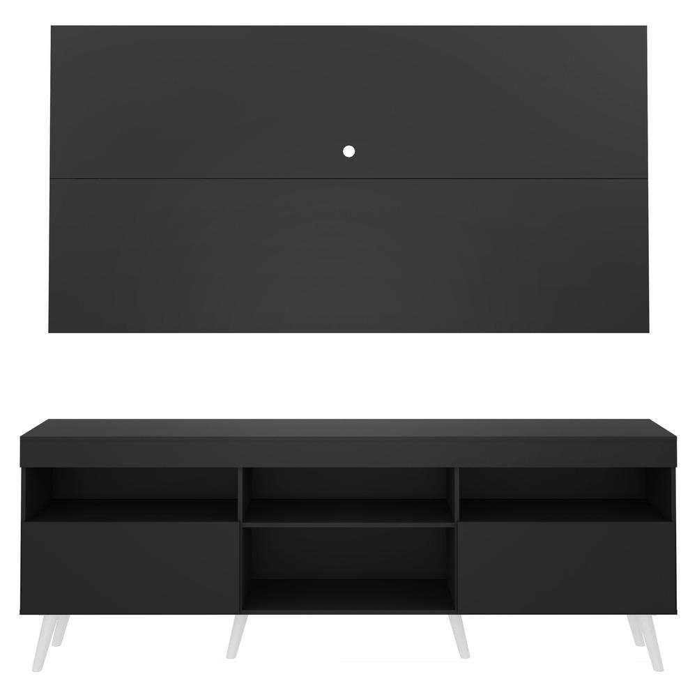 Rack c/ Painel e Suporte TV 65" e Pes Retro Florida Multimoveis Preto/Branco