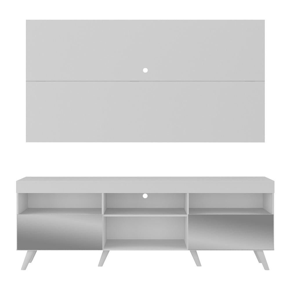 Rack c/ Painel P/TV 65", espelho e pes retro Florida Multimoveis Branco