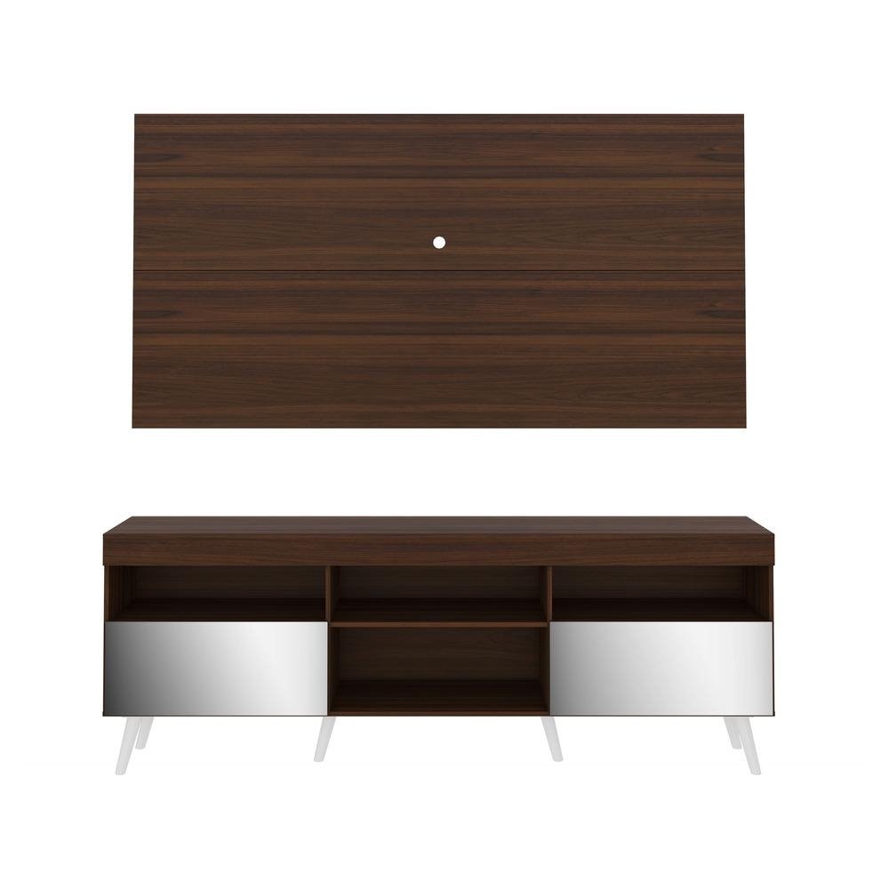 Rack c/ Painel P/TV 65", espelho e pes retro Florida Multimoveis Duna/Branco