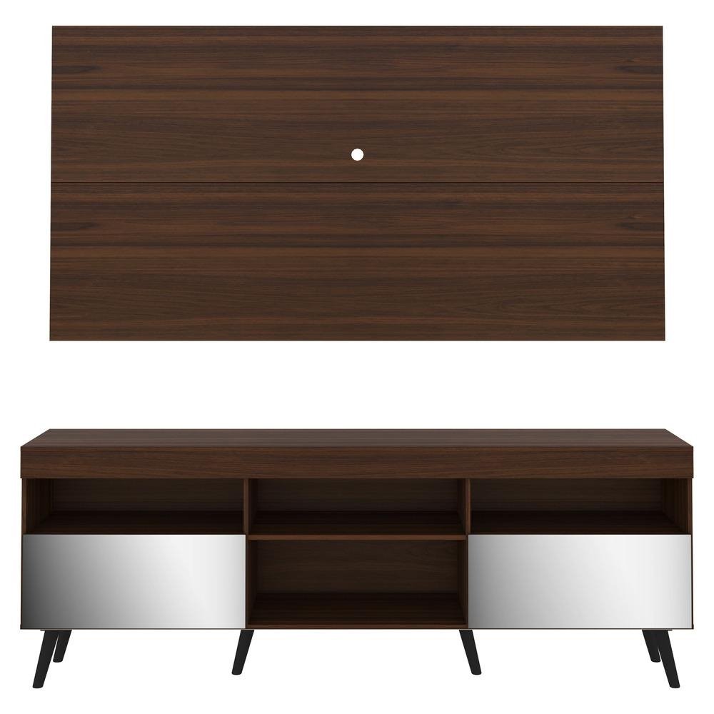 Rack c/ Painel e Suporte TV 65" c/ Espelho e Pes Retro Florida Multimoveis Duna/Preto