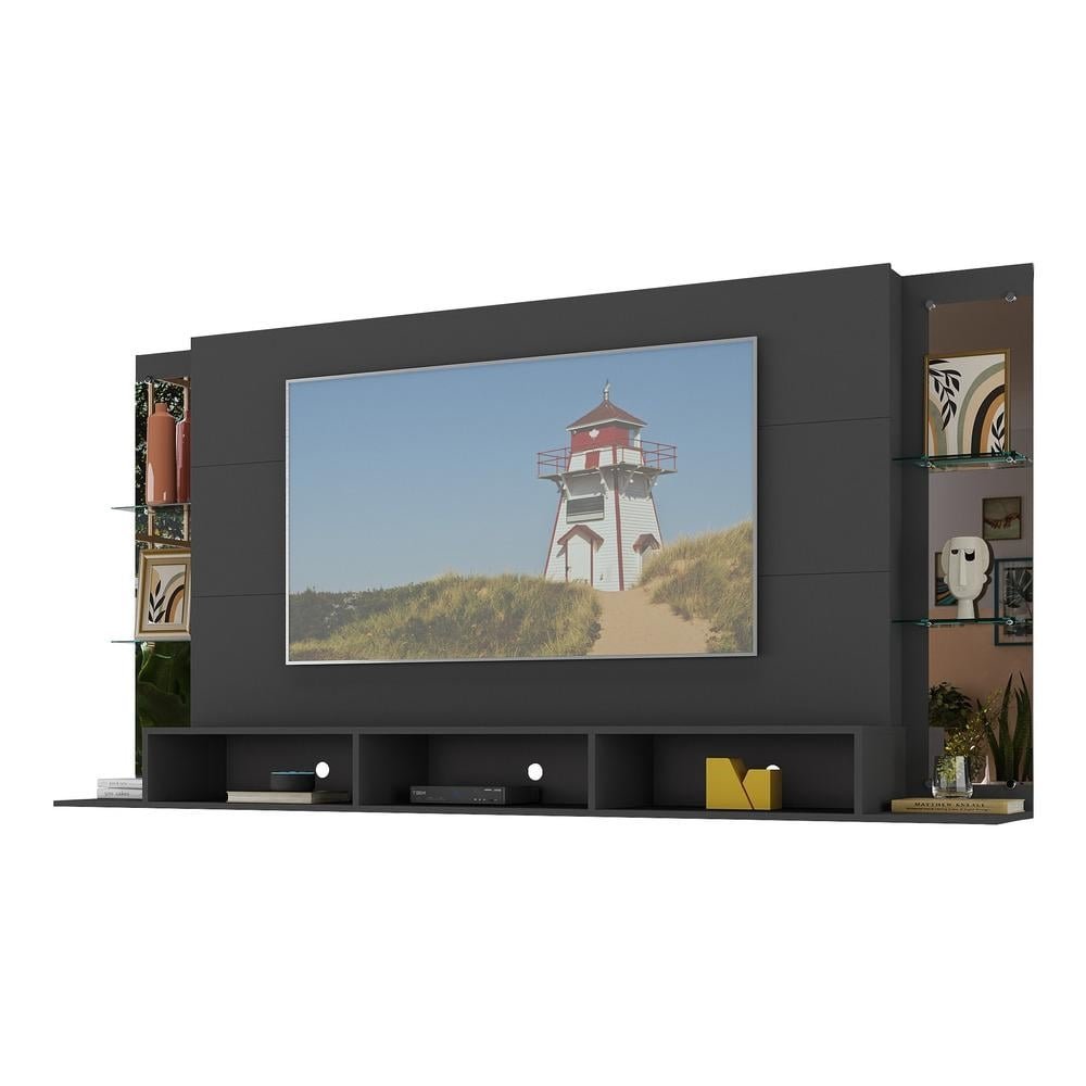 Painel TV 65" com Espelho e Prateleiras de Vidro Nairobi Plus Multimoveis Preto