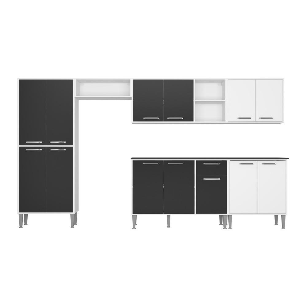Armario de Cozinha Compacta Balcao c/ Tampo 6 pcs Xangai Jazz Multimoveis Branca/Preta