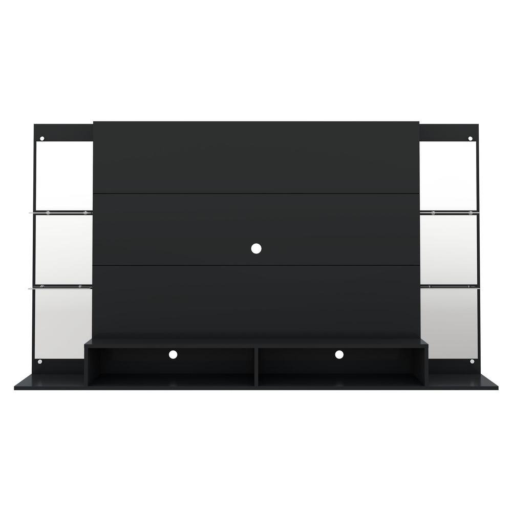 Painel TV 60" com Suporte, Espelho e Prateleiras de Vidro Nairobi Multimoveis Preto