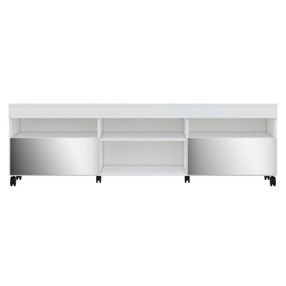 Rack TV 65" com Espelho, Rodizios e 2 Portas Paris Multimoveis Branco