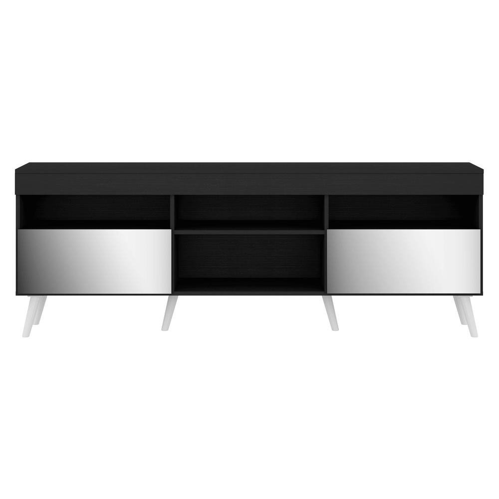 Rack TV 65" com Espelho, Pes Retro e 2 Portas Paris Multimoveis Preto/Branco