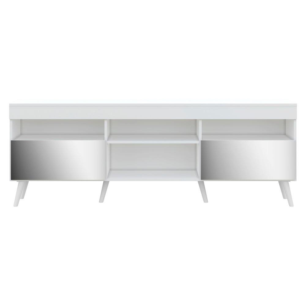 Rack TV 65" com Espelho, Pes Retro e 2 Portas Paris Multimoveis Branco