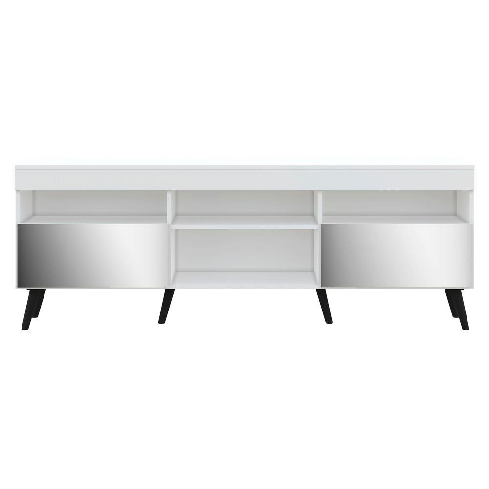 Rack TV 65" com Espelho, Pes Retro e 2 Portas Paris Multimoveis Branco/Preto