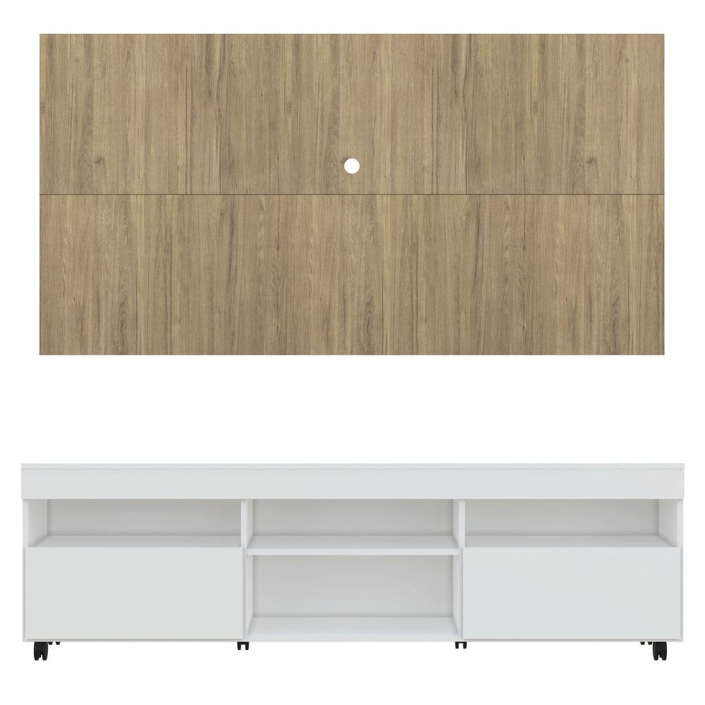Rack com Painel TV 65" com Rodizios e 2 portas Londres Multimoveis Branco/Rustic