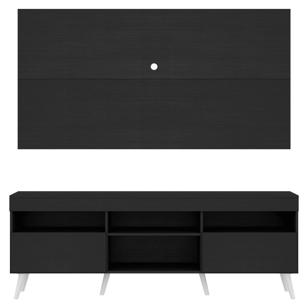 Rack com Painel para TV ate 65" Pes Retro com 2 Portas Londres Multimoveis Preto/Branco