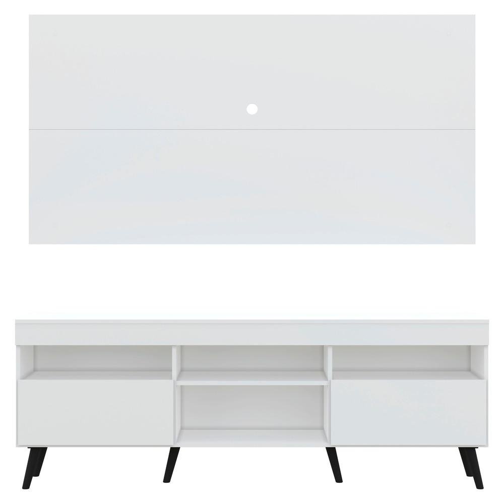 Rack com Painel para TV ate 65" Pes Retro com 2 Portas Londres Multimoveis Branco/Preto