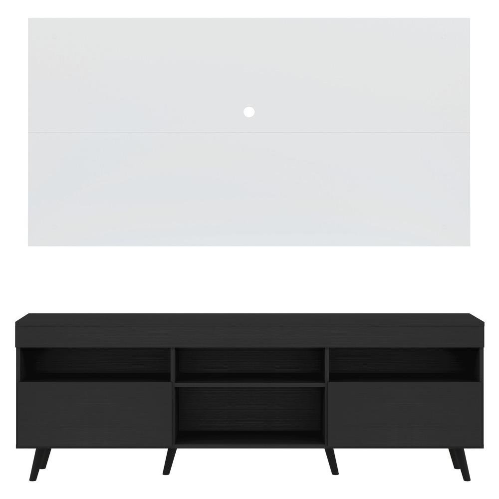 Rack com Painel TV 65" Londres Multimoveis Pes Retro e 2 portas Preto/Branco/Preto