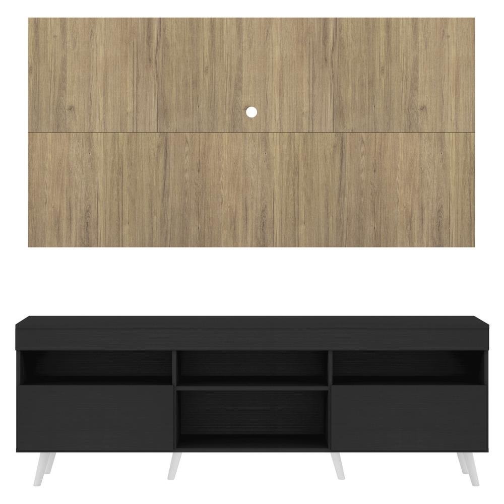 Rack com Painel TV 65" Londres Multimoveis Pes Retro e 2 portas Preto/Rustic/Branco