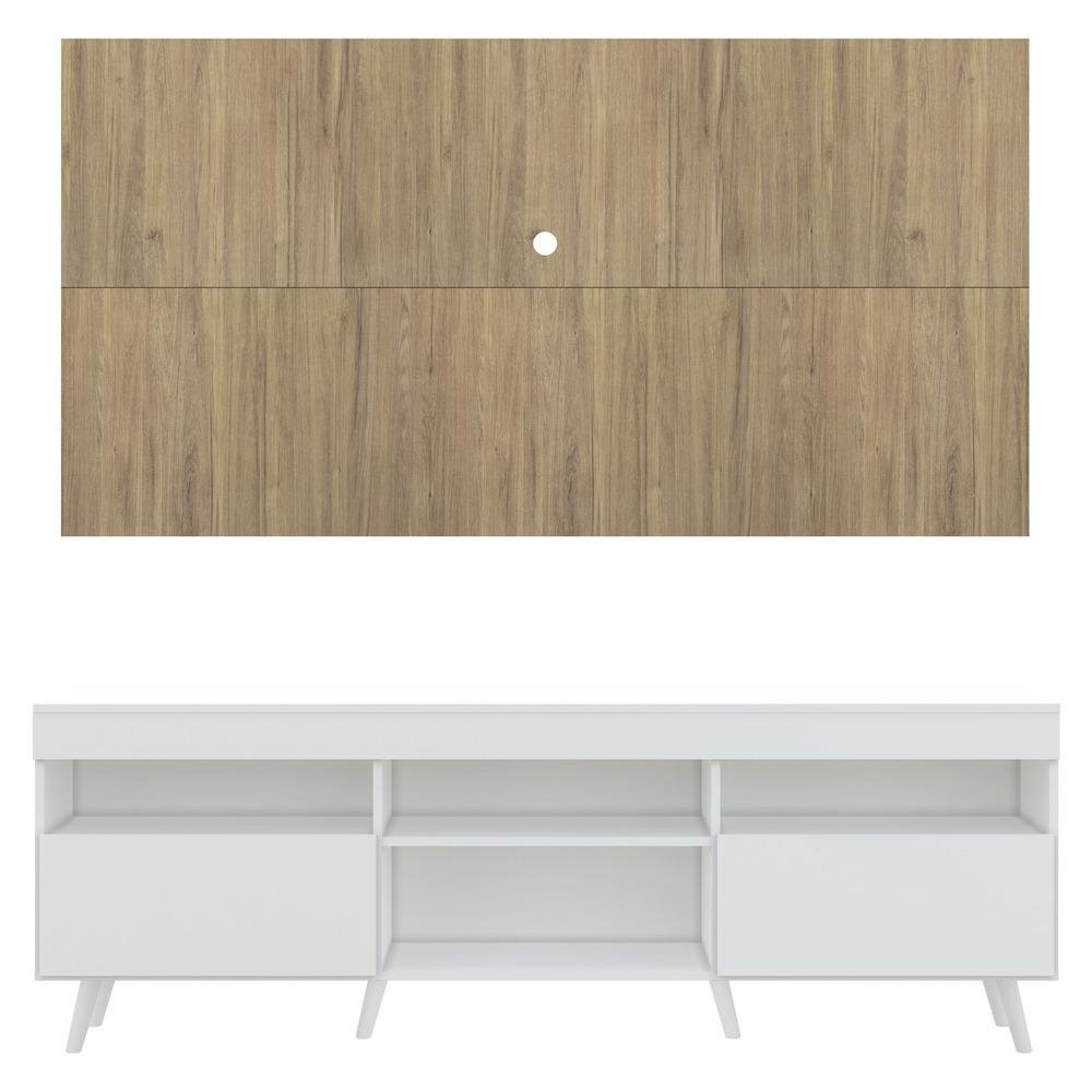 Rack com Painel TV 65" Londres Multimoveis Pes Retro e 2 portas Branco/Rustic/Branco