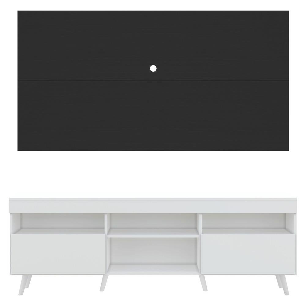 Rack com Painel TV 65" Londres Multimoveis Pes Retro e 2 portas Branco/Preto/Branco