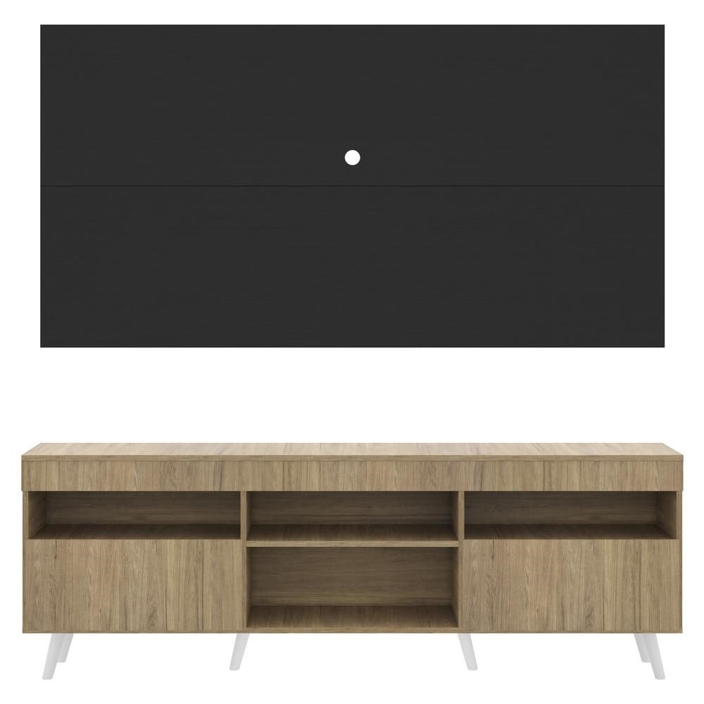 Rack com Painel TV 65" Londres Multimoveis Pes Retro e 2 portas Rustic/Preto/Branco