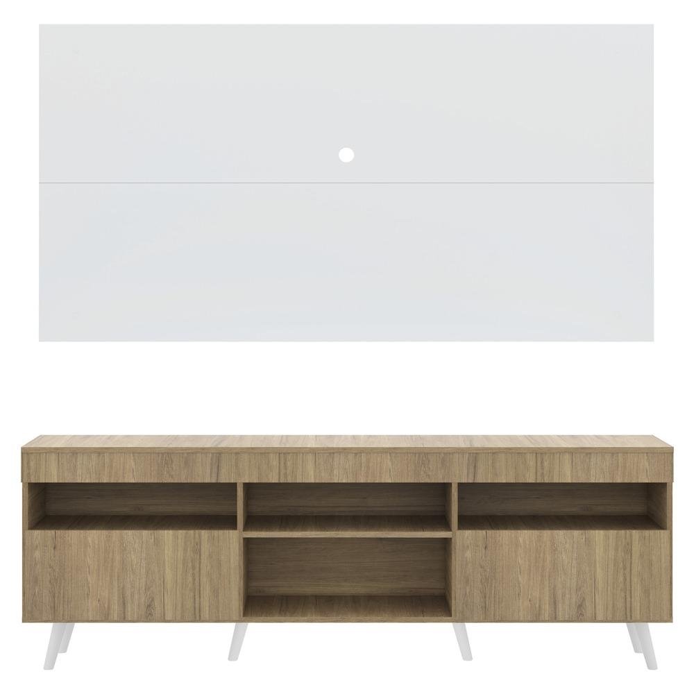 Rack com Painel TV 65" Londres Multimoveis Pes Retro e 2 portas Rustic/Branco/Branco