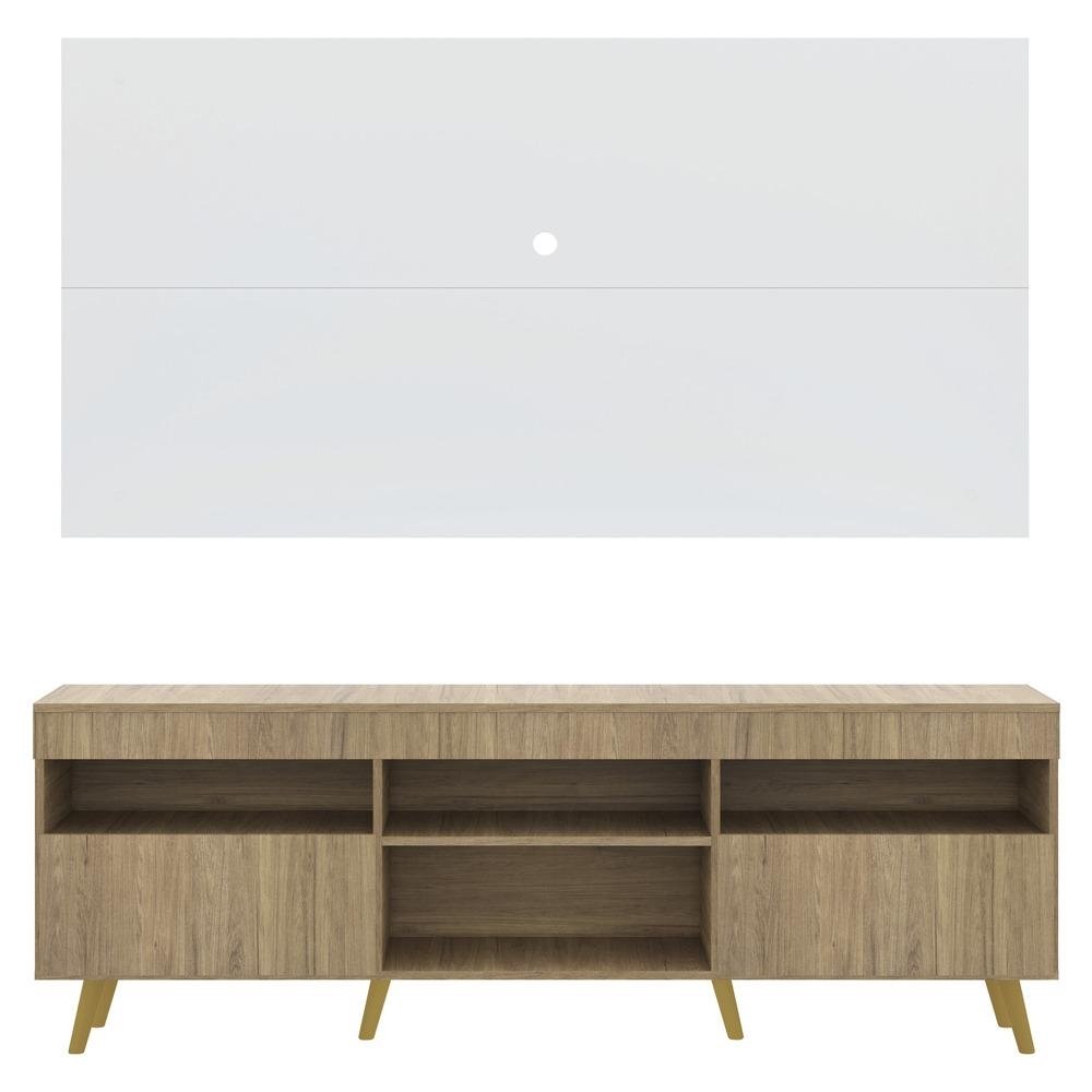 Rack com Painel TV 65" Londres Multimoveis Pes Retro e 2 portas Rustic/Branco/Natural