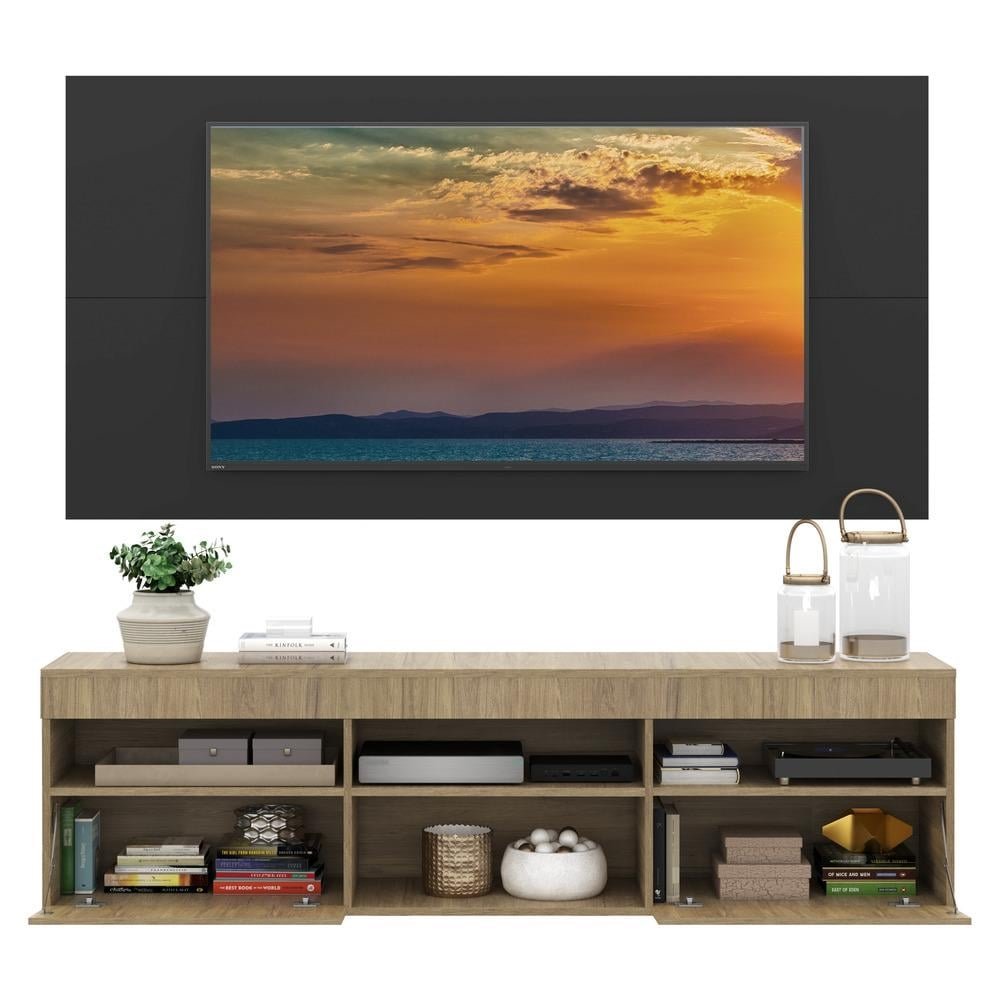 Rack com Painel e Suporte TV 65" com 2 portas Londres Multimoveis Rustic/Preto
