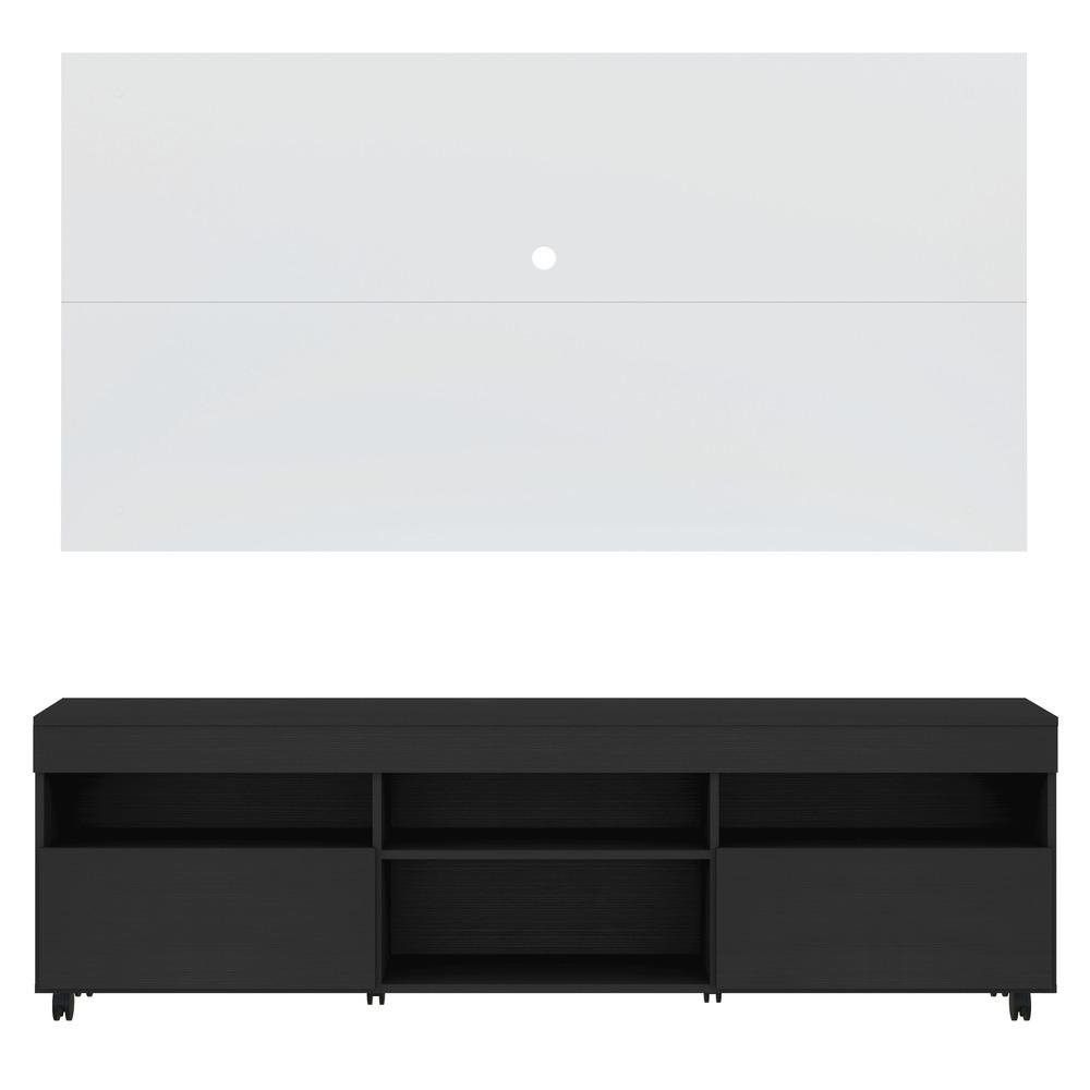 Rack com Painel e Suporte TV 65" com Rodizios e 2 portas Londres Multimoveis Preto/Branco