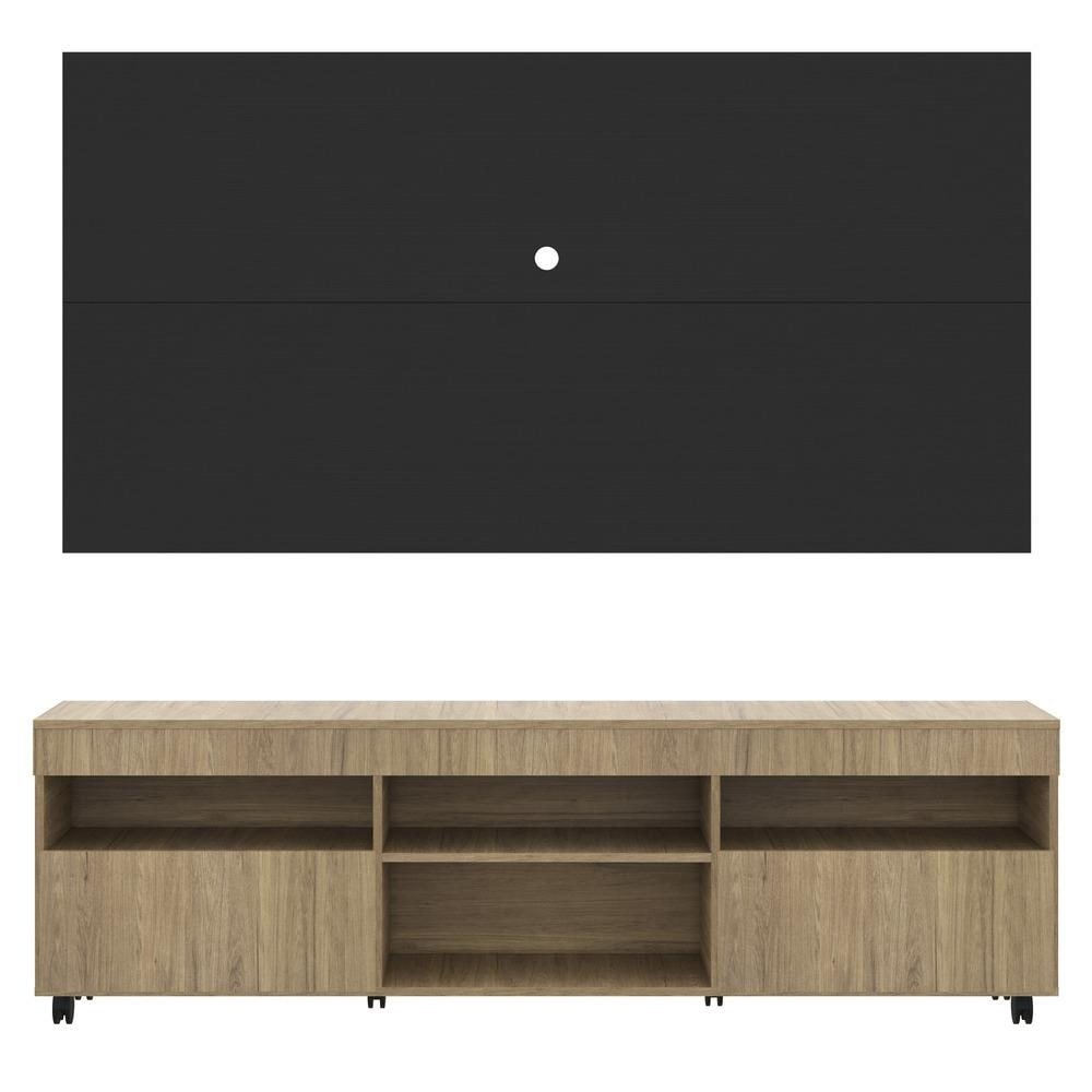 Rack com Painel e Suporte TV 65" com Rodizios e 2 portas Londres Multimoveis Rustic/Preto