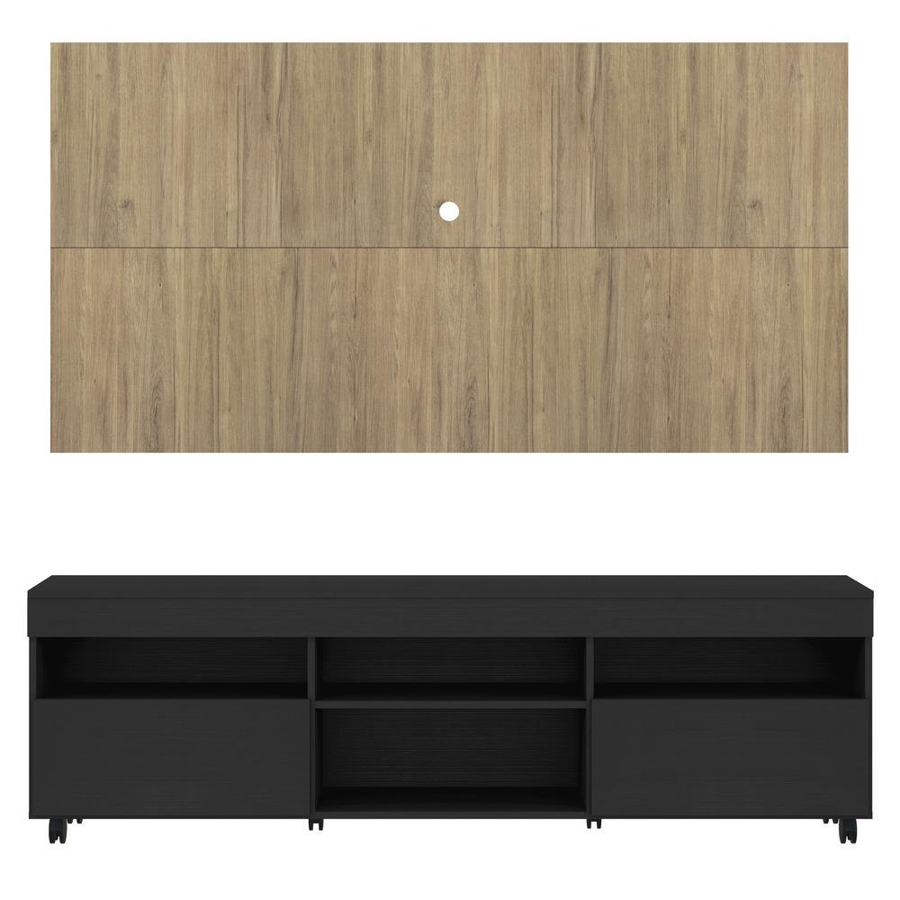 Rack com Painel e Suporte TV 65" com Rodizios e 2 portas Londres Multimoveis Preto/Rustic