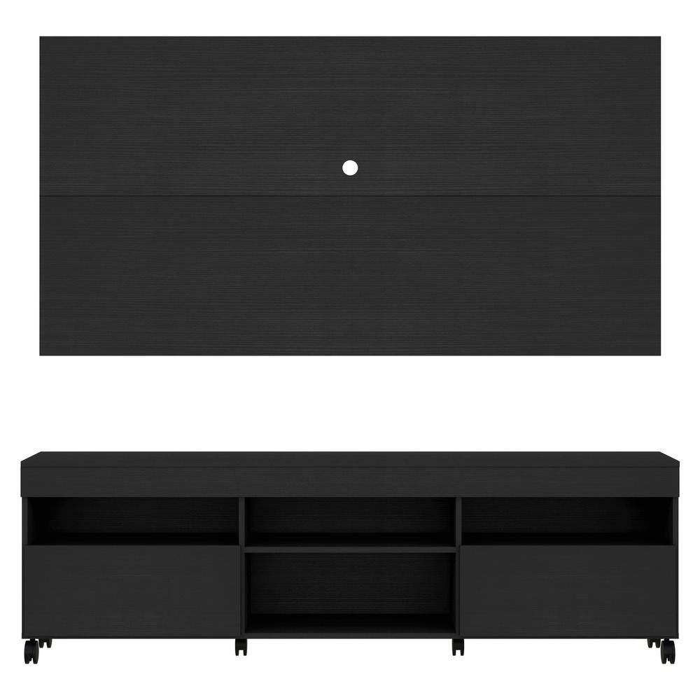 Rack com Painel e Suporte para TV ate 65" com Rodizios e 2 Portas Londres Multimoveis Pret
