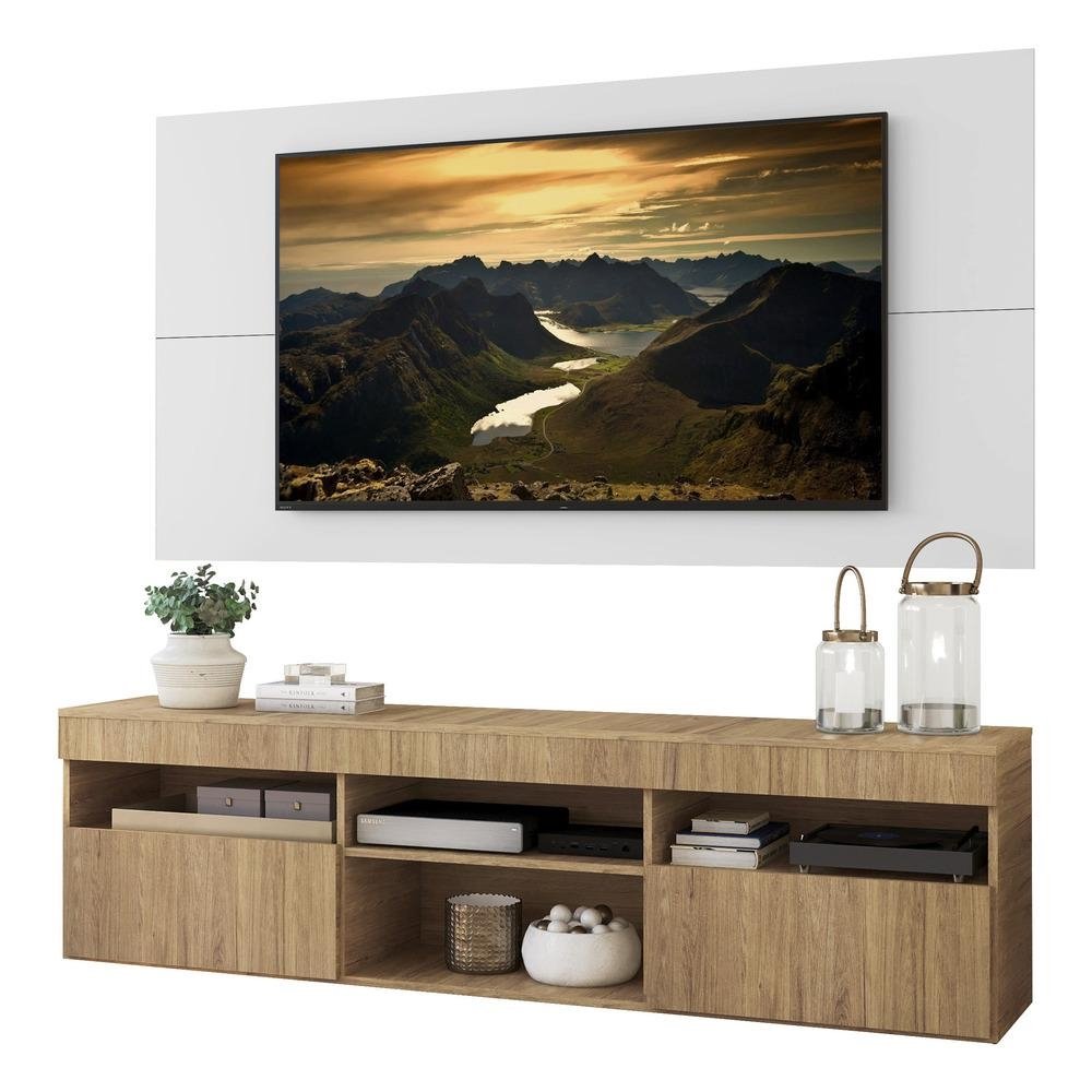 Rack com Painel e Suporte para TV ate 65" Suspenso com 2 Portas Londres Multimoveis Rustic