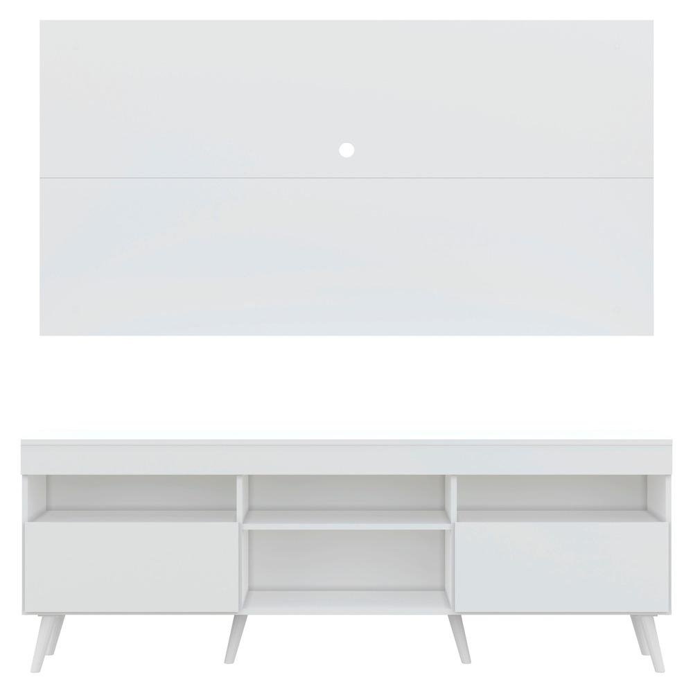 Rack com Painel e Suporte para TV ate 65" Pes Retro com 2 Portas Londres Multimoveis Branc