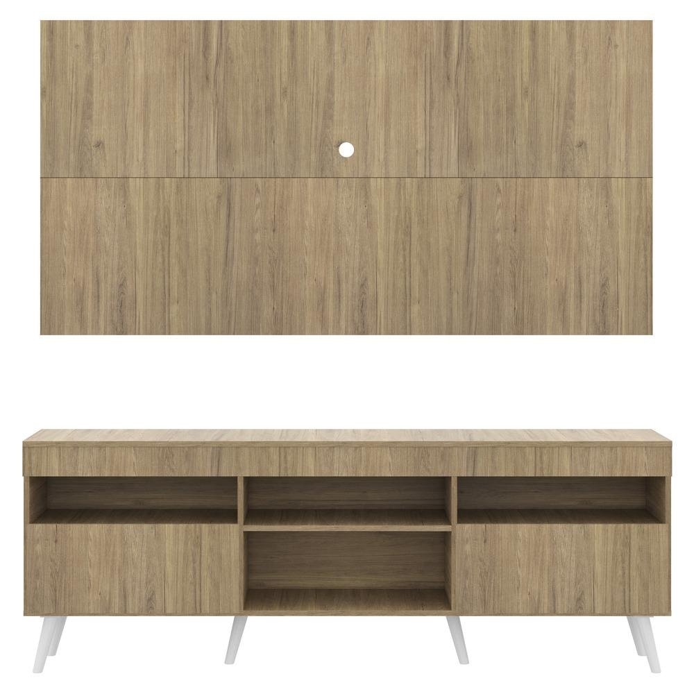 Rack com Painel e Suporte TV 65" Londres Multimoveis Pes Retro e 2 portas Rustic/Branco