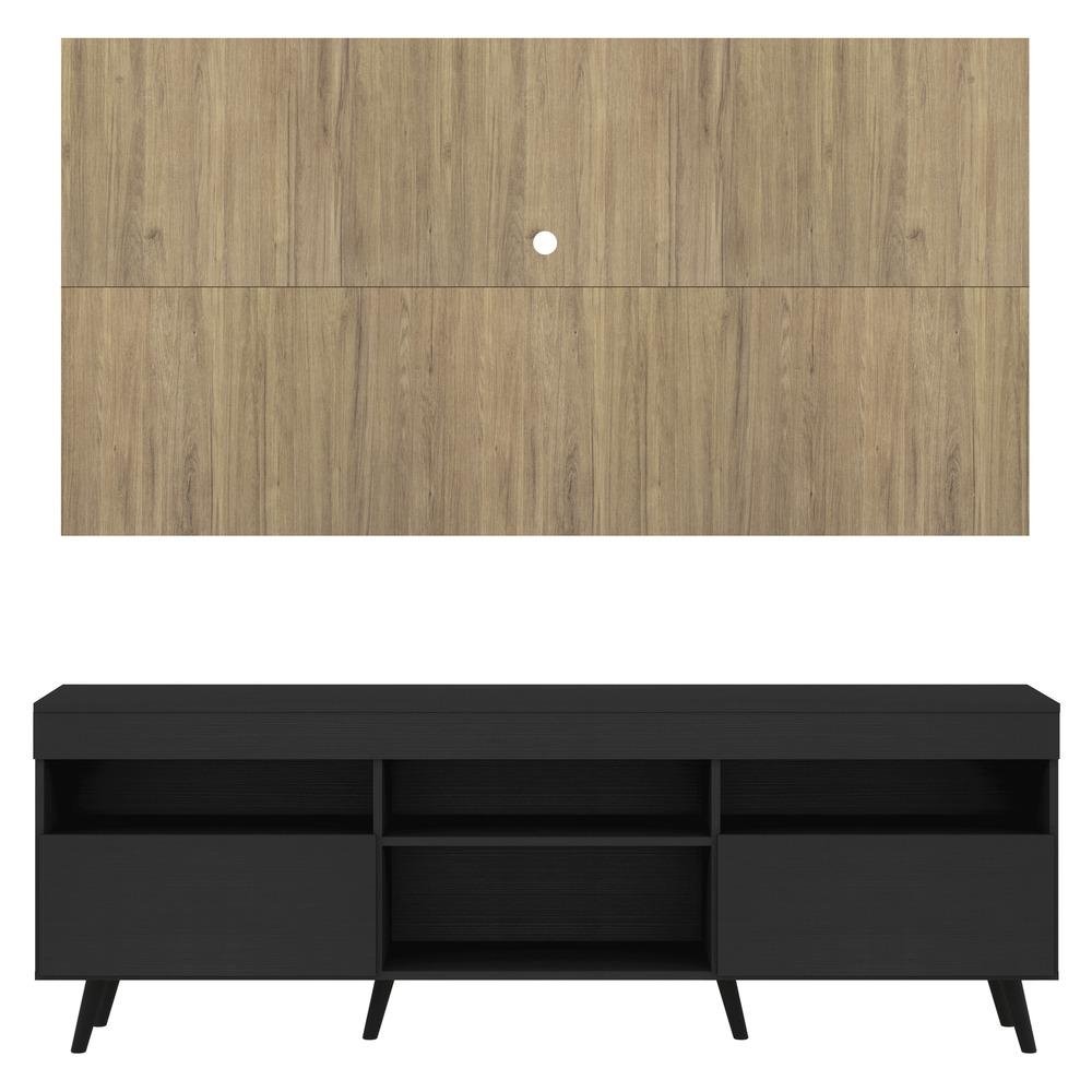 Rack com Painel e Suporte TV 65" Londres Multimoveis Pes Retro e 2 portas Preto/Rustic/Pre