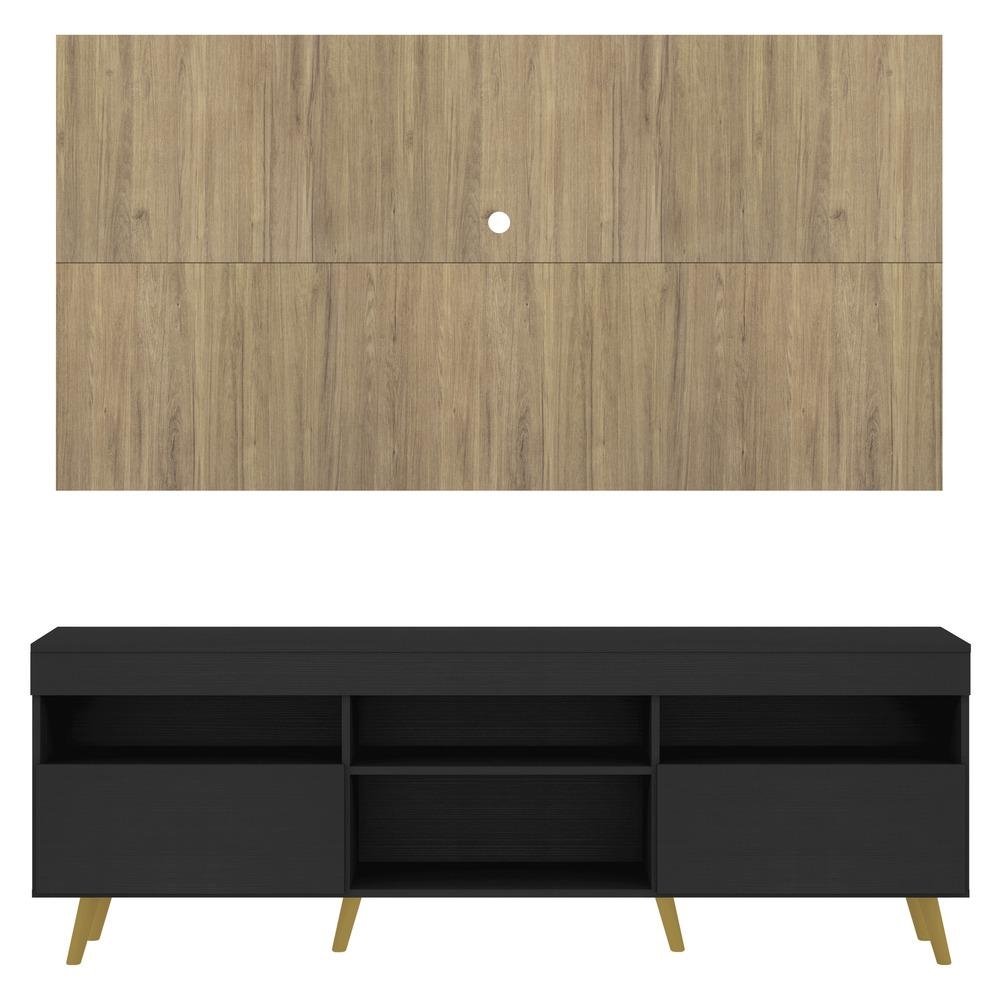 Rack com Painel e Suporte TV 65" Londres Multimoveis Pes Retro e 2 portas Preto/Rustic/Nat
