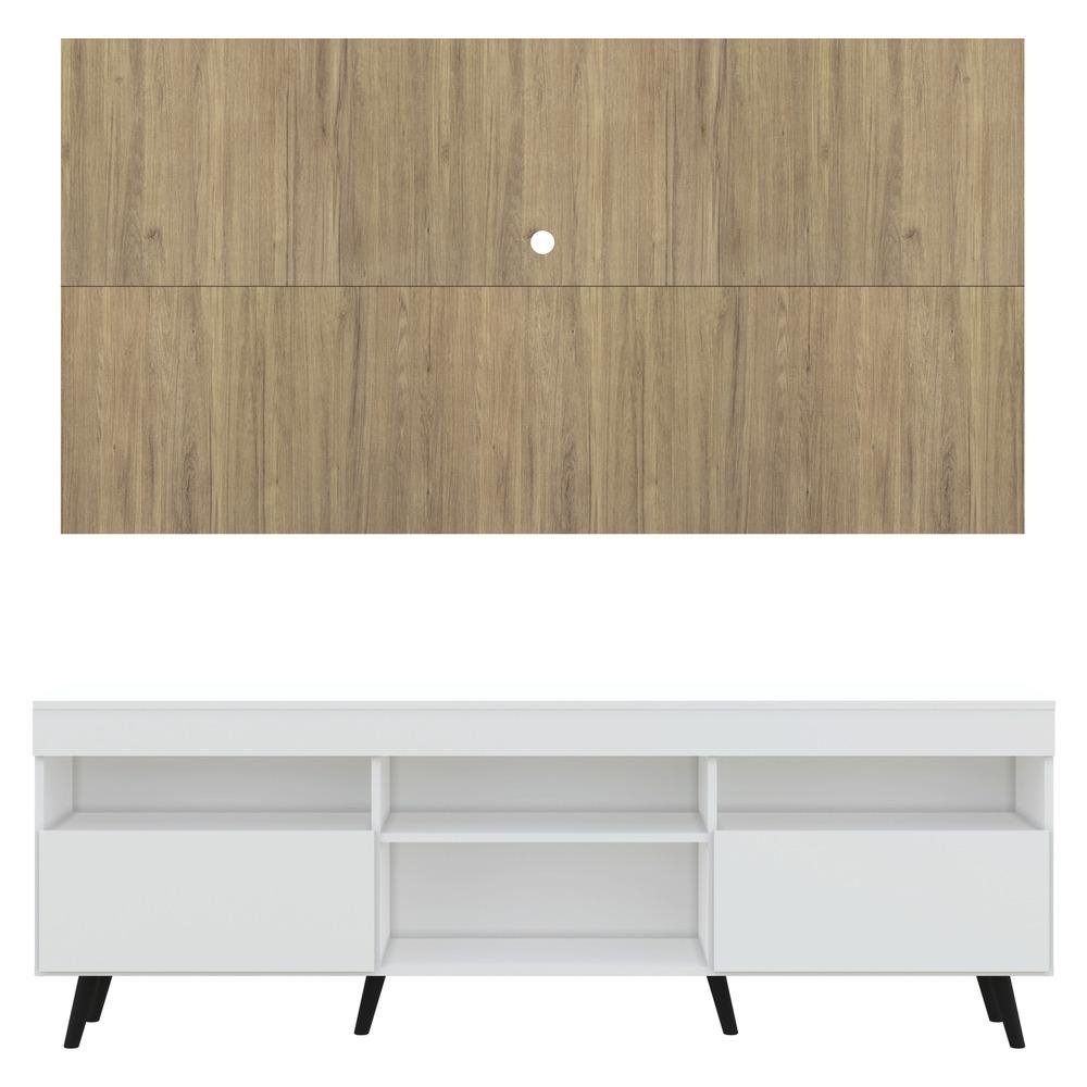 Rack com Painel e Suporte TV 65" Londres Multimoveis Pes Retro e 2 portas Branco/Rustic/Pr