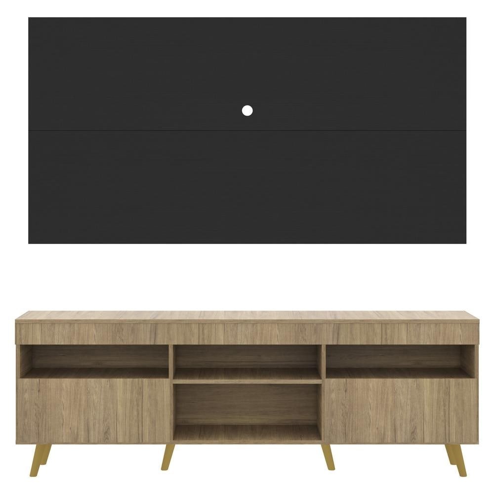 Rack com Painel e Suporte TV 65" Londres Multimoveis Pes Retro e 2 portas Rustic/Preto/Nat