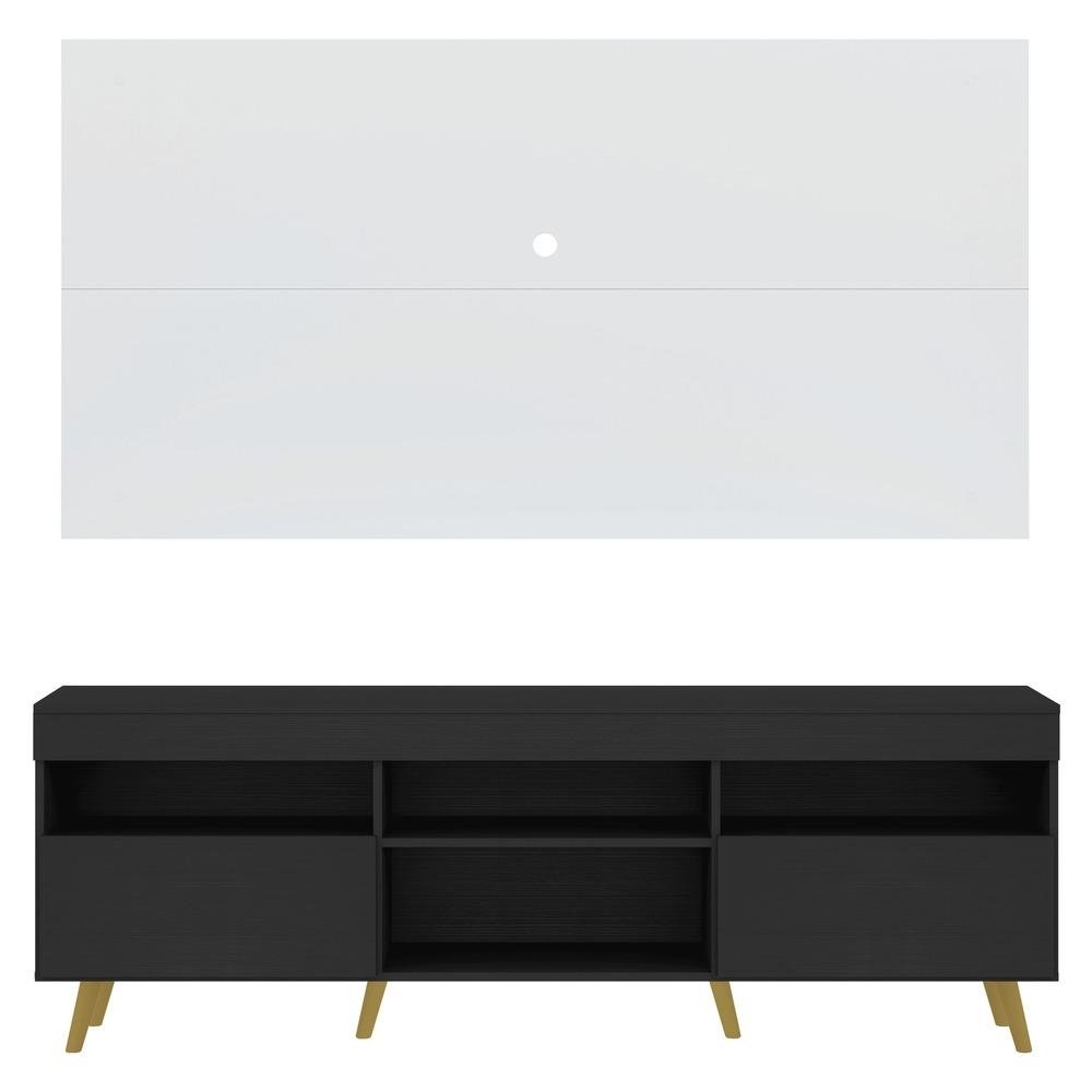Rack com Painel e Suporte TV 65" Londres Multimoveis Pes Retro e 2 portas Preto/Branco/Nat