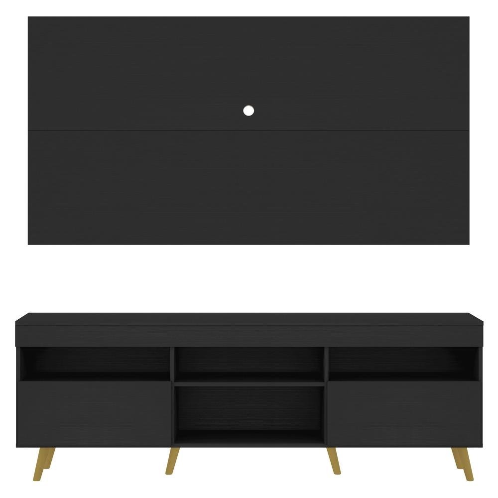 Rack com Painel e Suporte TV 65" Londres Multimoveis Pes Retro e 2 portas Preto/Natural