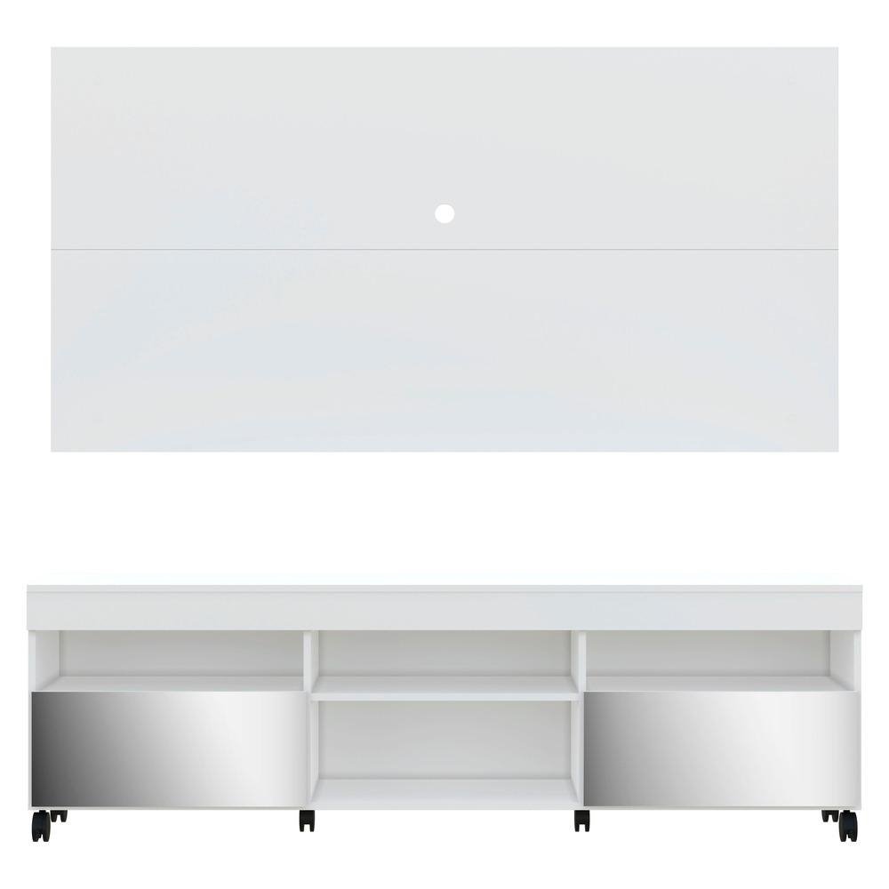Rack com Espelho, Rodizios, Painel e Suporte TV 65" com 2 Portas Londres Multimoveis Branc