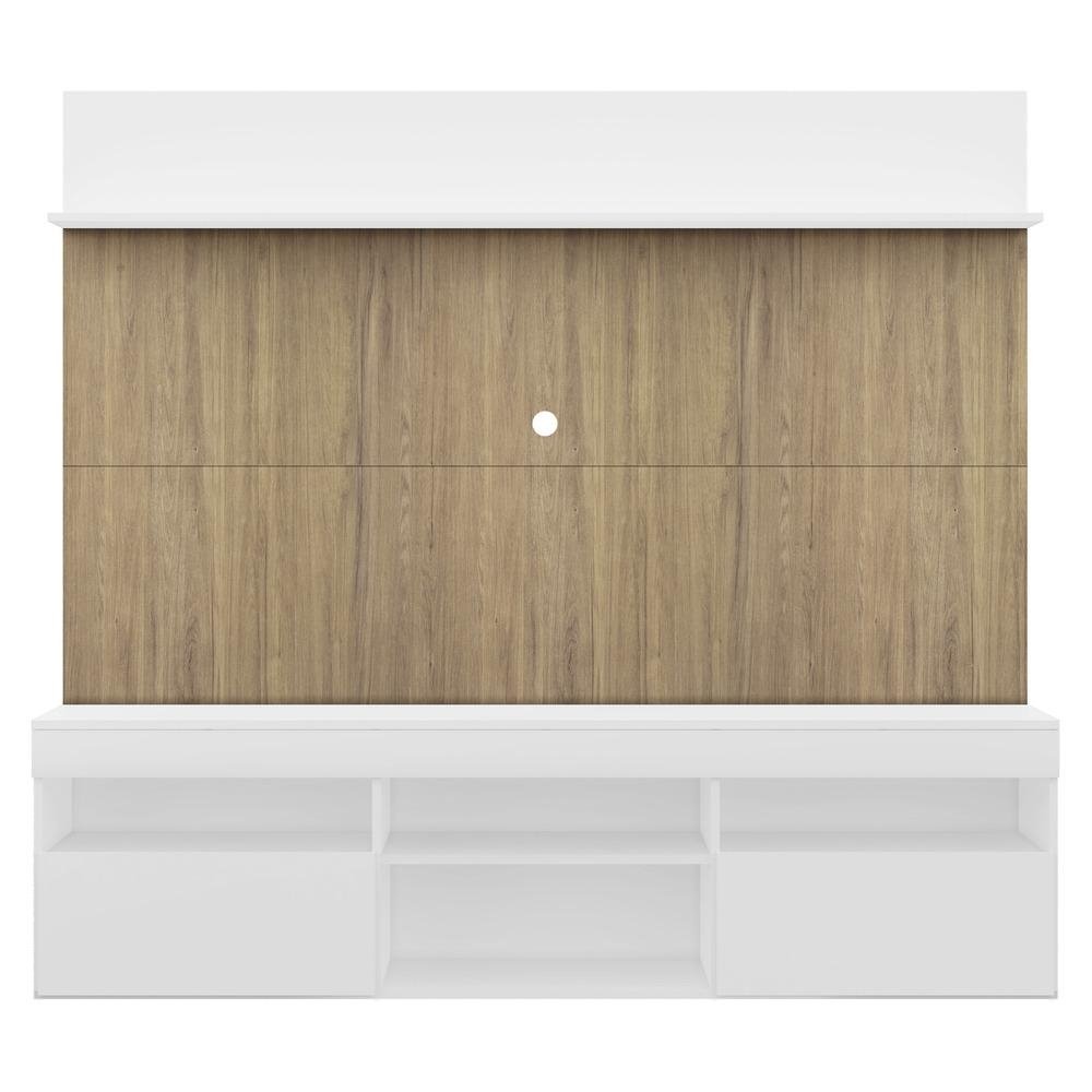 Rack com Painel TV 65" Madri Multimoveis Branco/Rustic e Prateleira Branca