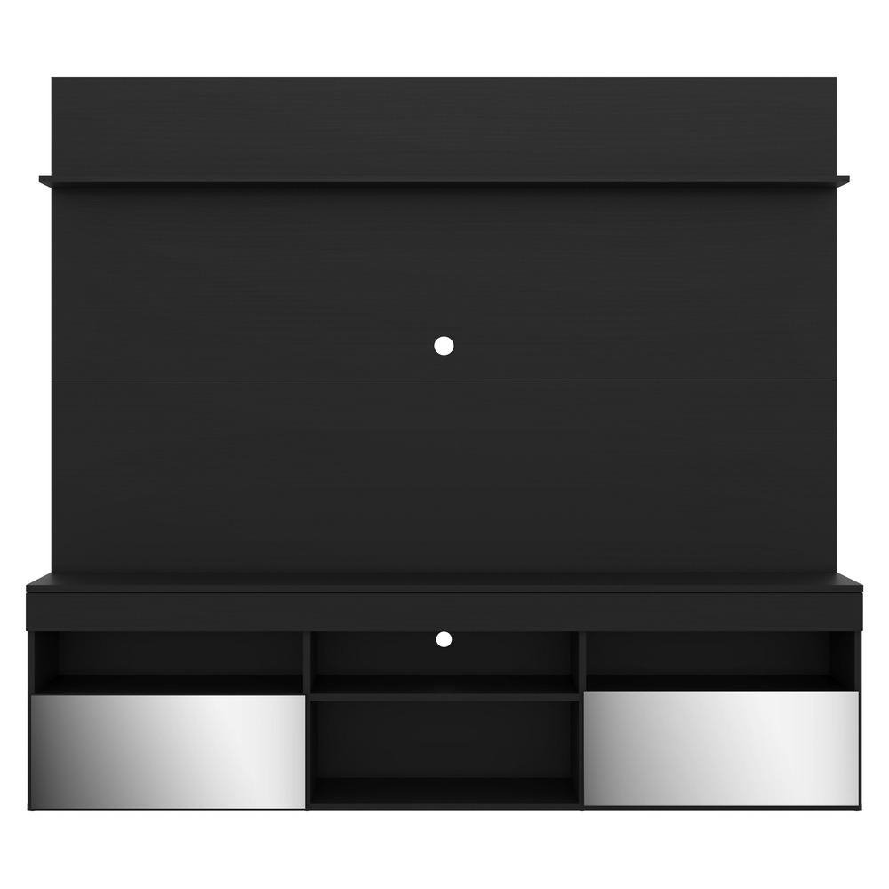 Rack com Espelho e Painel TV 65" com Suporte e Prateleira Madri Multimoveis Preto