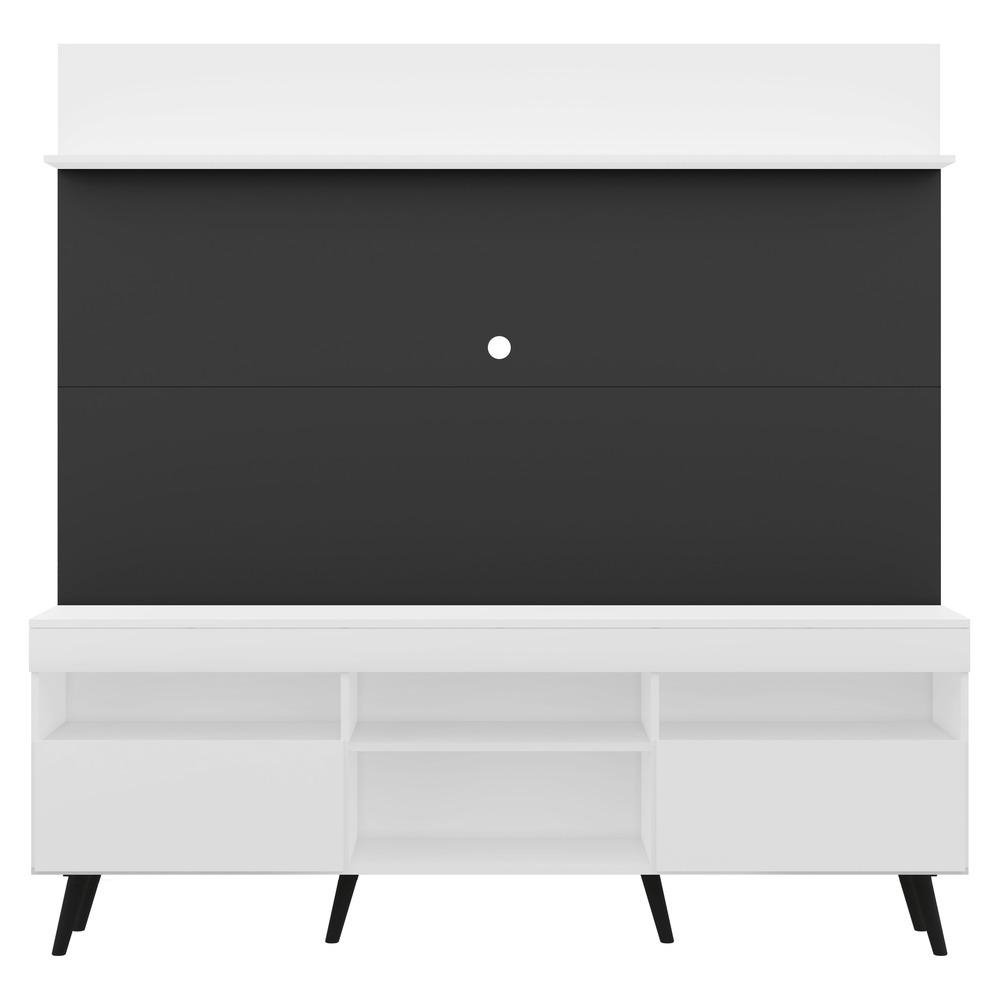 Rack com Painel TV 65" Madri Multimoveis Branco/Preto com Prateleira e Pes Retro Preto