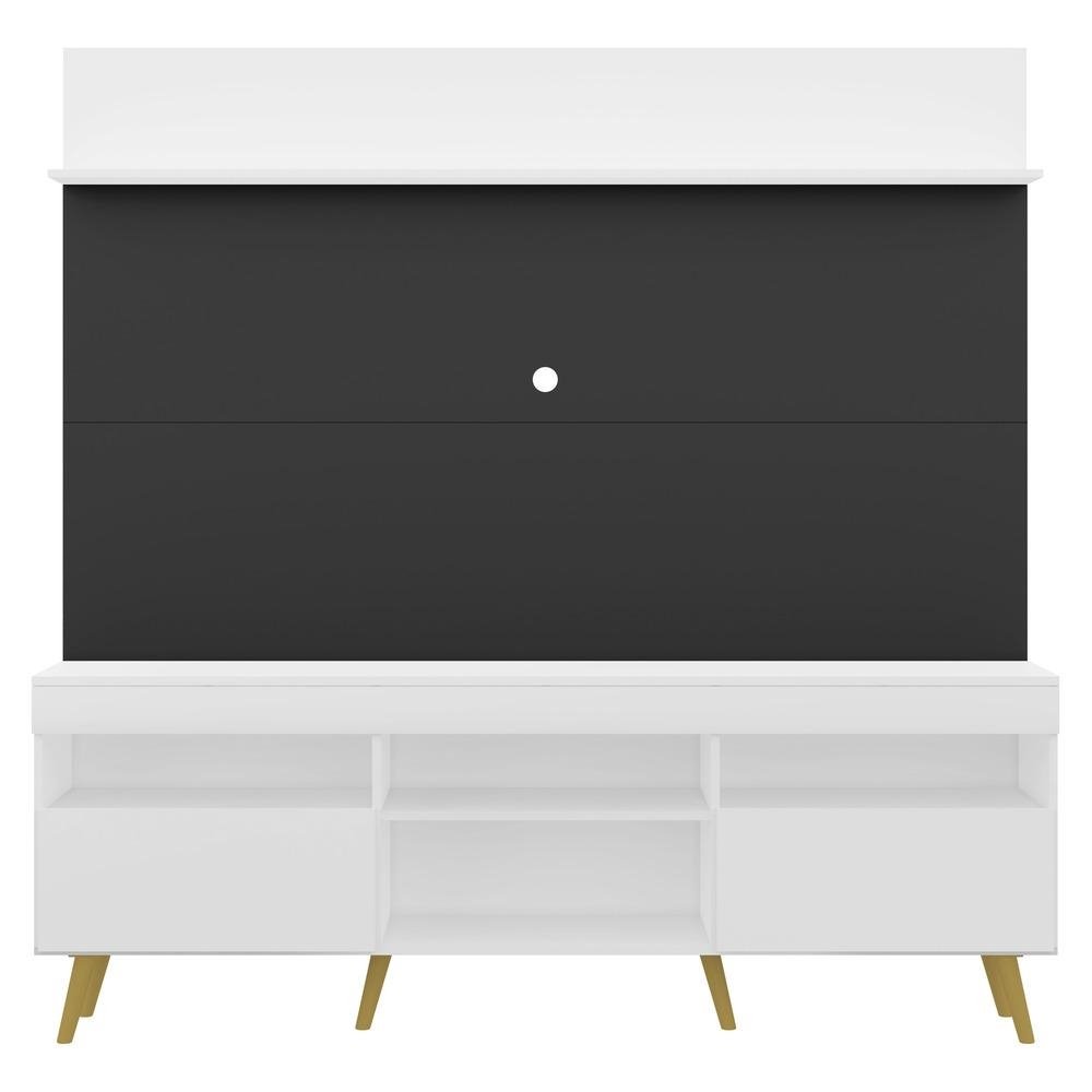 Rack com Painel TV 65" Madri Multimoveis Branco/Preto com Prateleira e Pes Retro Natural