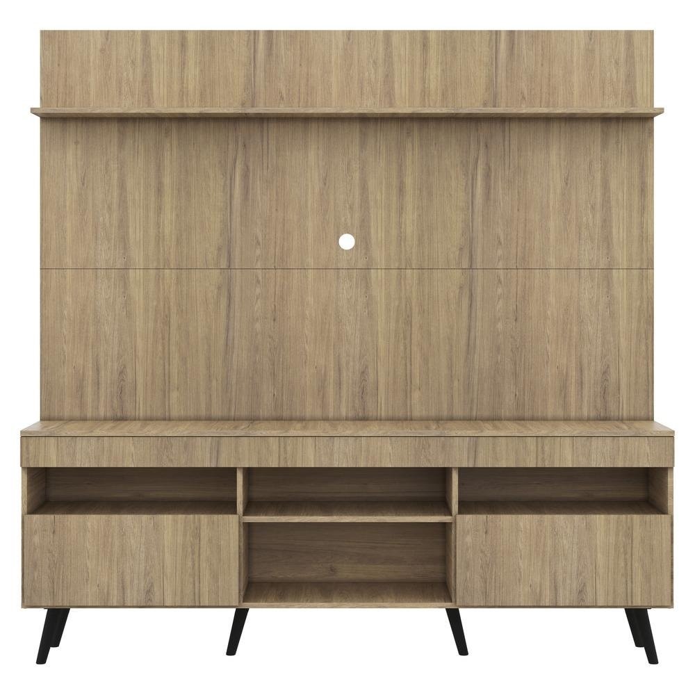 Rack com Painel TV 65" Madri Multimoveis Rustic com Prateleira e Pes Retro Preto