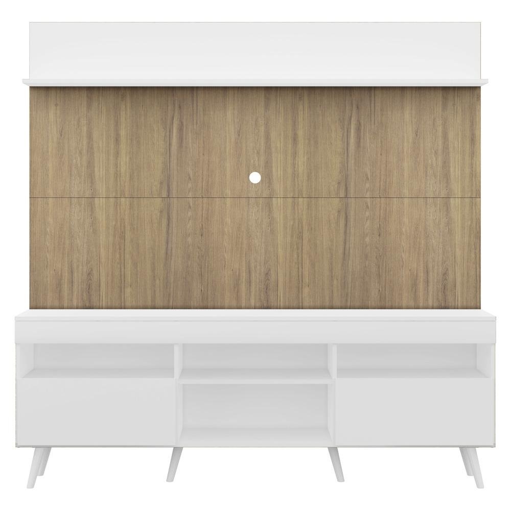 Rack com Painel TV 65" Madri Multimoveis Branco/Rustic com Prateleira e Pes Retro Branco
