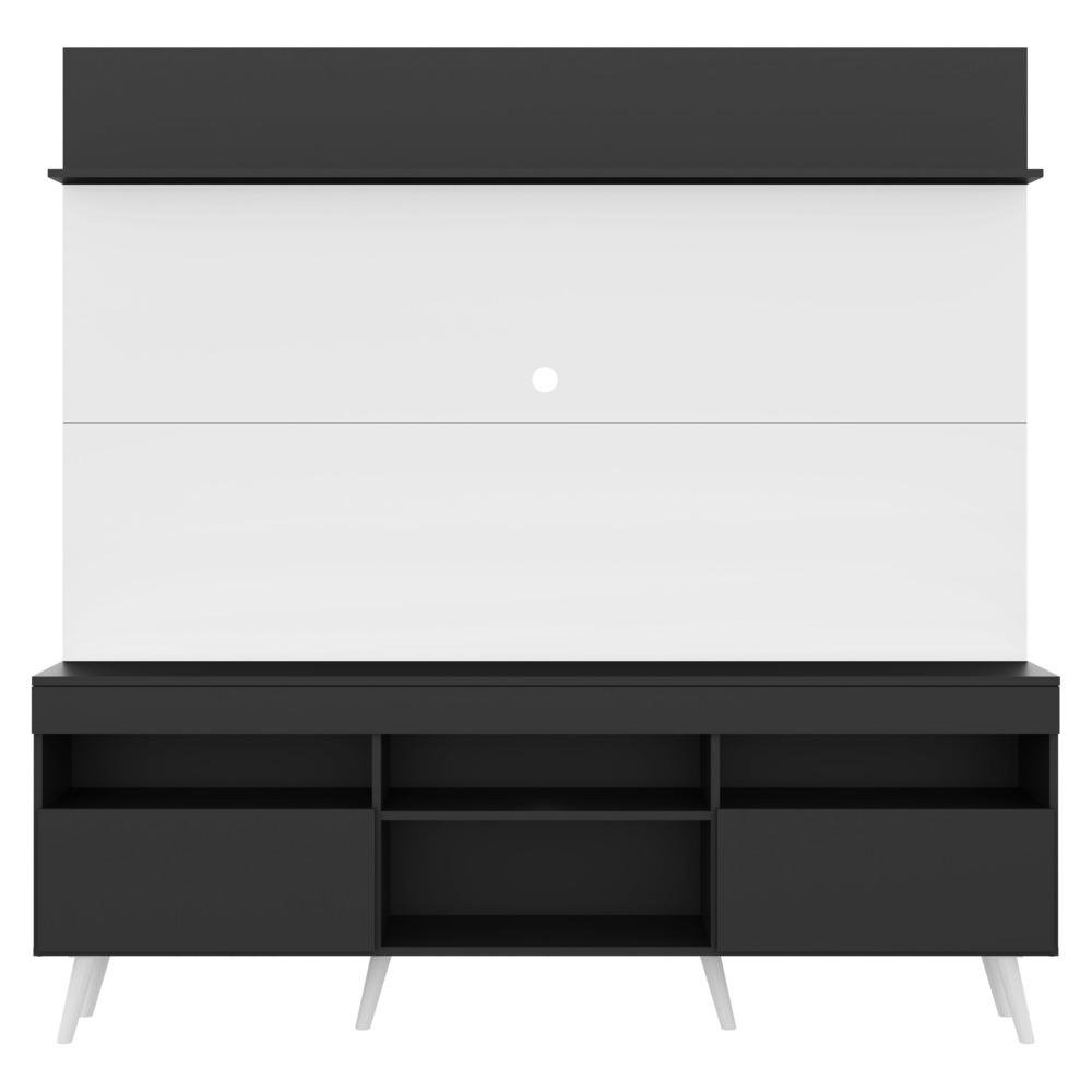 Rack com Painel e Suporte TV 65" Madri Multimoveis Preto/Branco com Prateleira e Pes Retro