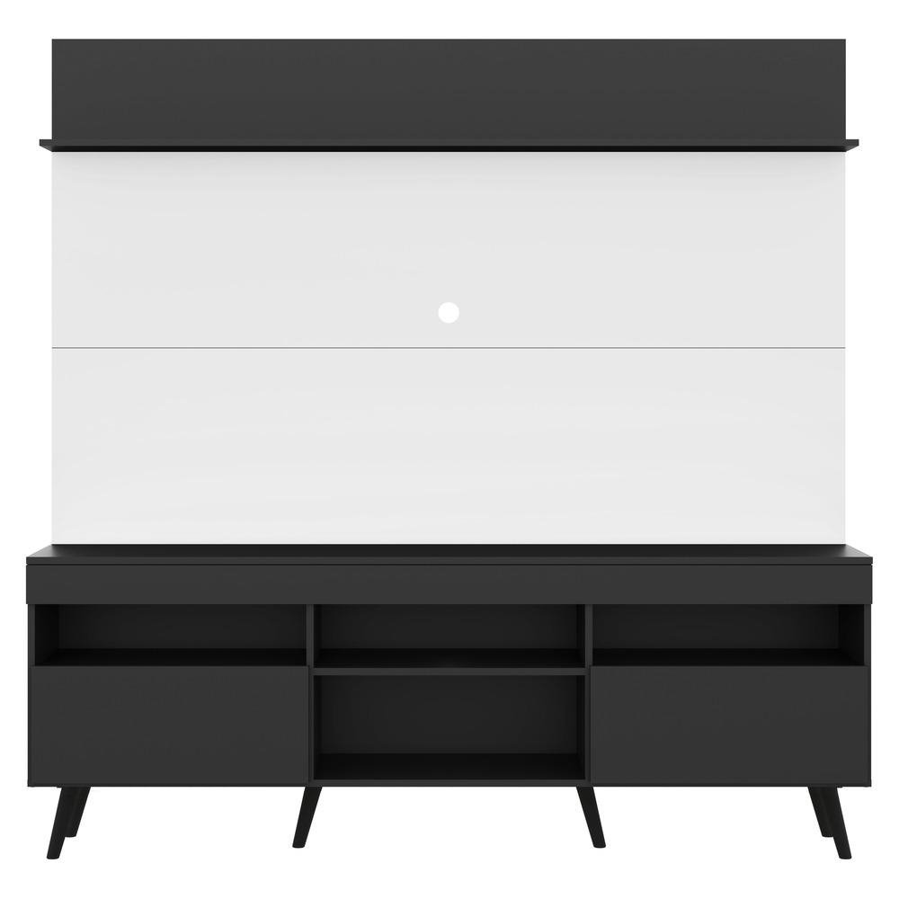 Rack com Painel e Suporte TV 65" Madri Multimoveis Preto/Branco com Prateleira e Pes Retro