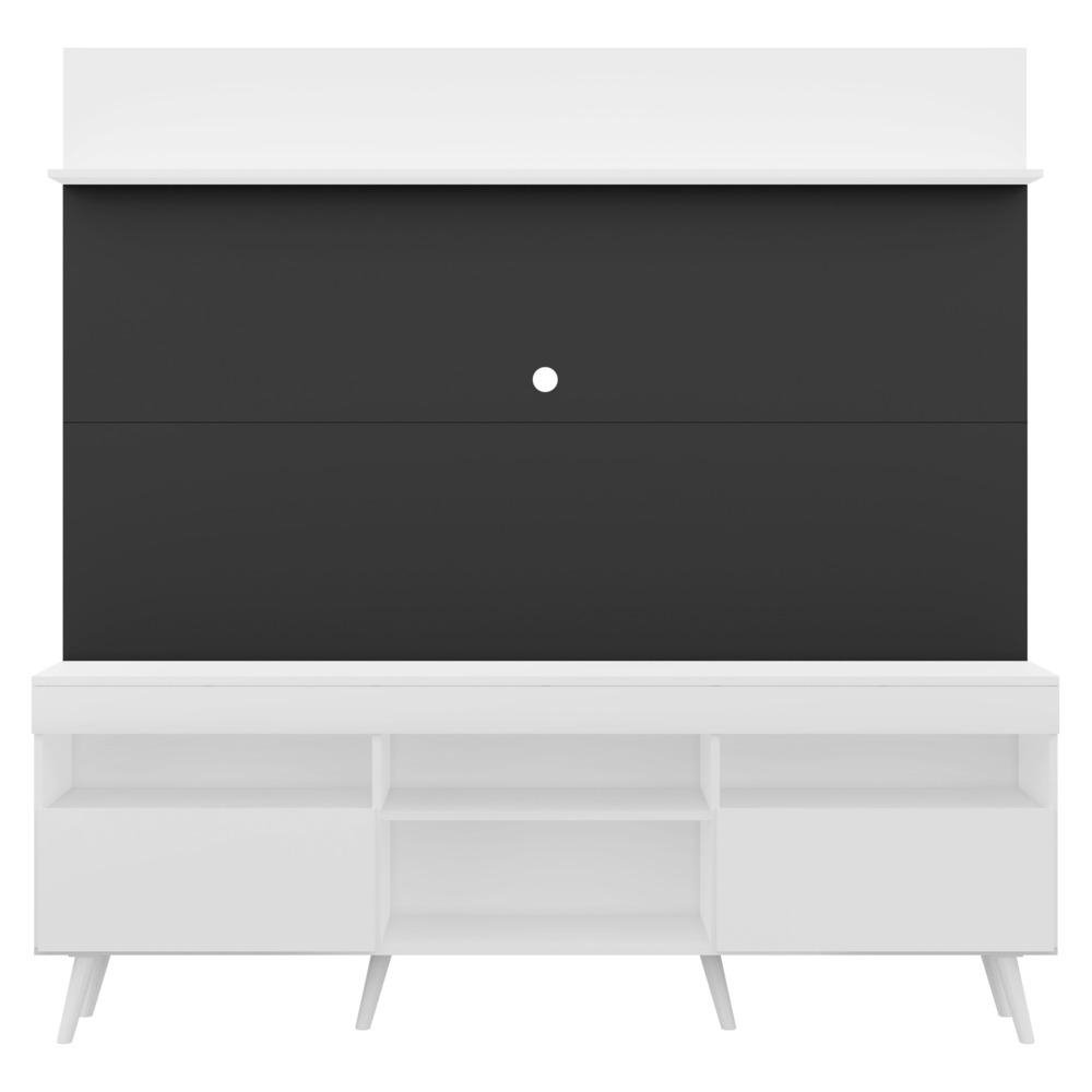 Rack com Painel e Suporte TV 65" Madri Multimoveis Branco/Preto com Prateleira e Pes Retro