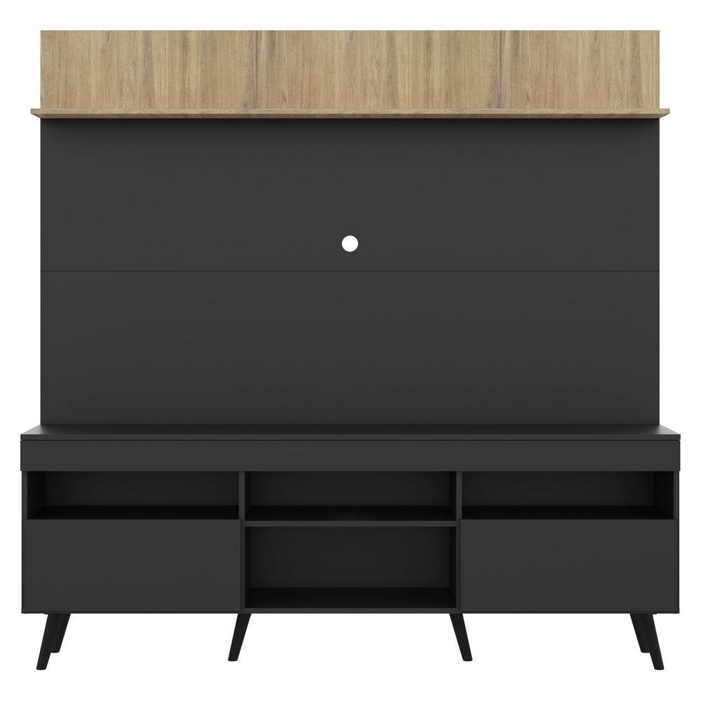 Rack com Painel e Suporte TV 65" Madri Multimoveis Preto/Rustic com Prateleira e Pes Retro