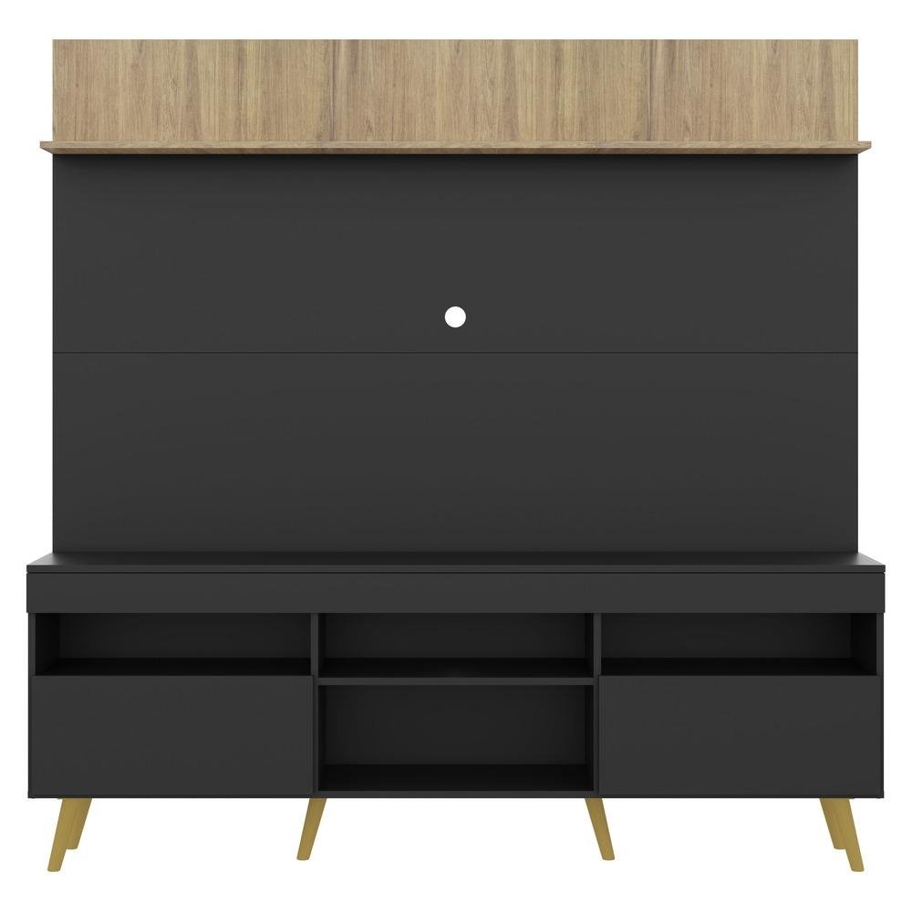 Rack com Painel e Suporte TV 65" Madri Multimoveis Preto/Rustic com Prateleira e Pes Retro