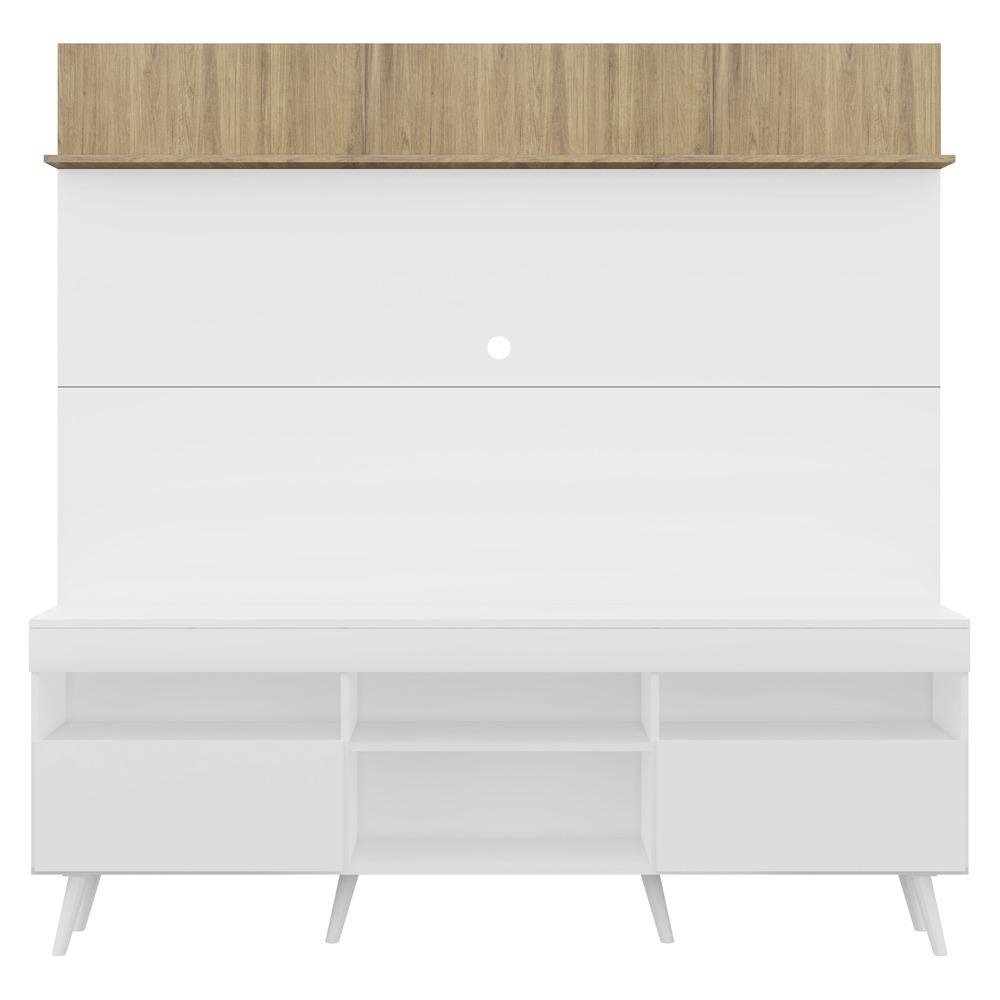 Rack com Painel e Suporte TV 65" Madri Multimoveis Branco/Rustic com Prateleira e Pes Retr